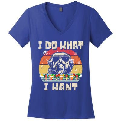 I Do What I Want Havanese Retro Christmas Style Funny Great Gift Women's V-Neck T-Shirt