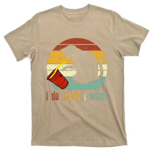 I Do What I Want Cat Coffee Black Cat Red Cup Funny Graphic (2) T-Shirt