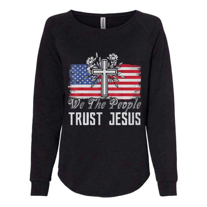 Independence Day We The People Trust Jesus Vintage US Flag Womens California Wash Sweatshirt