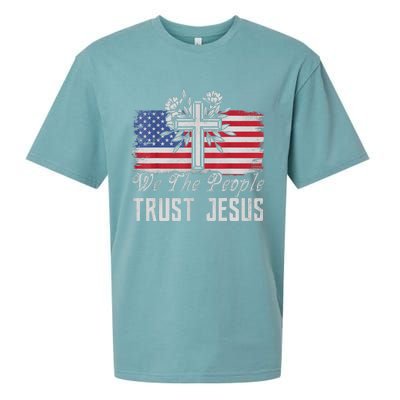 Independence Day We The People Trust Jesus Vintage US Flag Sueded Cloud Jersey T-Shirt