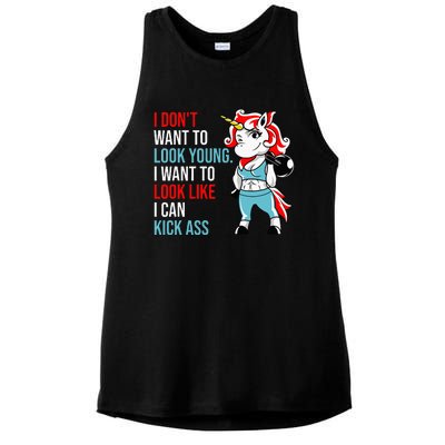 I Don't Want To Look Young I Want To Look Like I Can Kick Ladies PosiCharge Tri-Blend Wicking Tank