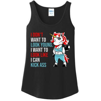 I Don't Want To Look Young I Want To Look Like I Can Kick Ladies Essential Tank