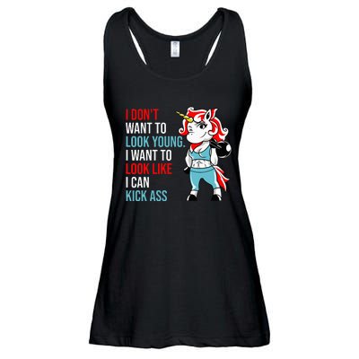 I Don't Want To Look Young I Want To Look Like I Can Kick Ladies Essential Flowy Tank