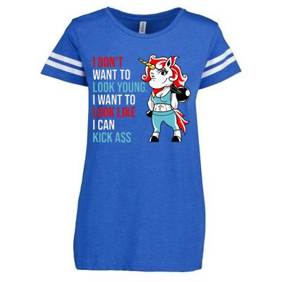 I Don't Want To Look Young I Want To Look Like I Can Kick Enza Ladies Jersey Football T-Shirt