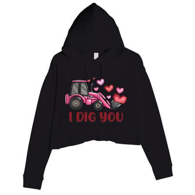 I Dig You Construction Truck Valentines Day Gift Crop Fleece Hoodie