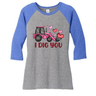 I Dig You Construction Truck Valentines Day Gift Women's Tri-Blend 3/4-Sleeve Raglan Shirt