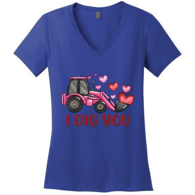 I Dig You Construction Truck Valentines Day Gift Women's V-Neck T-Shirt