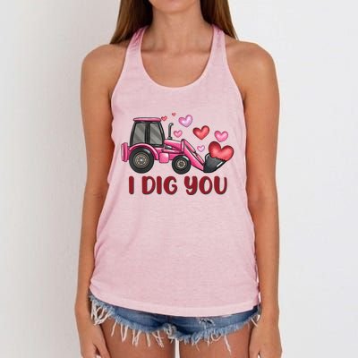 I Dig You Construction Truck Valentines Day Gift Women's Knotted Racerback Tank