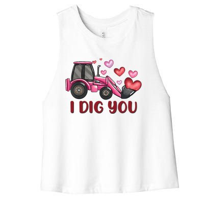 I Dig You Construction Truck Valentines Day Gift Women's Racerback Cropped Tank