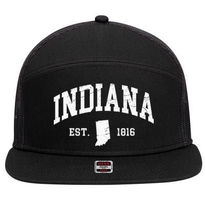 Indiana Est. 1816 Distressed Worn Design Classic 7 Panel Mesh Trucker Snapback Hat