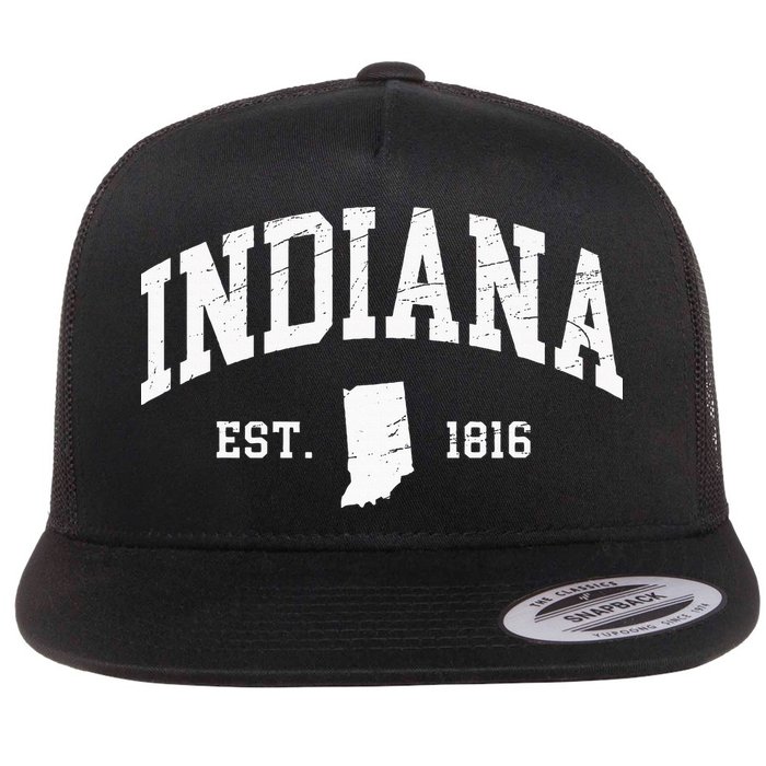 Indiana Est. 1816 Distressed Worn Design Classic Flat Bill Trucker Hat
