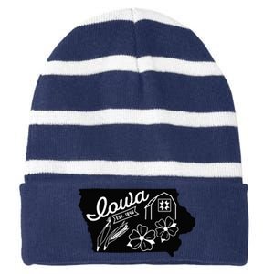 Iowa Est 1846 Iowa Map Iowa Lover Heaven Country Striped Beanie with Solid Band