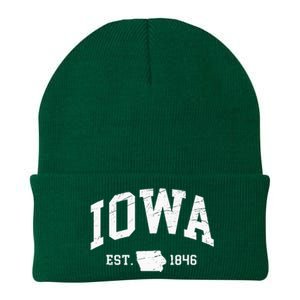 Iowa Est. 1846 Distressed Worn Design Classic Knit Cap Winter Beanie