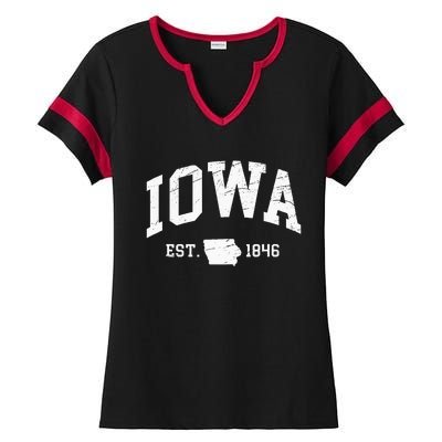 Iowa Est. 1846 Distressed Worn Design Classic Ladies Halftime Notch Neck Tee