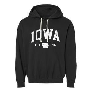 Iowa Est. 1846 Distressed Worn Design Classic Garment-Dyed Fleece Hoodie