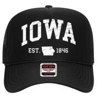 Iowa Est. 1846 Distressed Worn Design Classic High Crown Mesh Back Trucker Hat