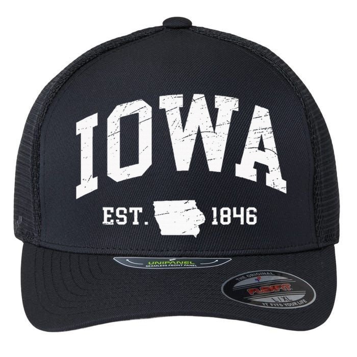 Iowa Est. 1846 Distressed Worn Design Classic Flexfit Unipanel Trucker Cap