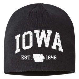 Iowa Est. 1846 Distressed Worn Design Classic Sustainable Beanie