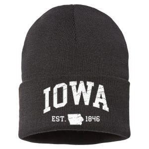 Iowa Est. 1846 Distressed Worn Design Classic Sustainable Knit Beanie