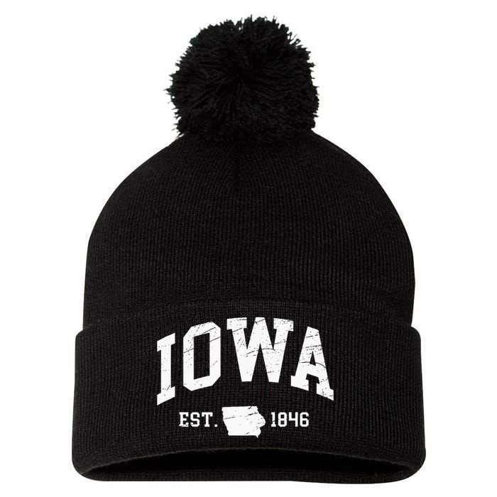 Iowa Est. 1846 Distressed Worn Design Classic Pom Pom 12in Knit Beanie