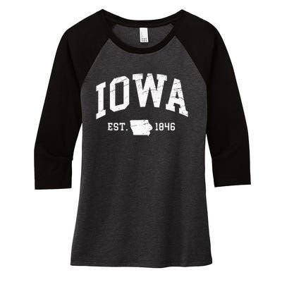 Iowa Est. 1846 Distressed Worn Design Classic Women's Tri-Blend 3/4-Sleeve Raglan Shirt