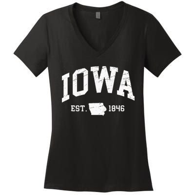 Iowa Est. 1846 Distressed Worn Design Classic Women's V-Neck T-Shirt