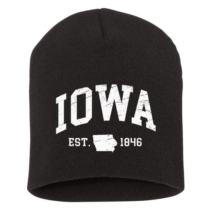 Iowa Est. 1846 Distressed Worn Design Classic Short Acrylic Beanie