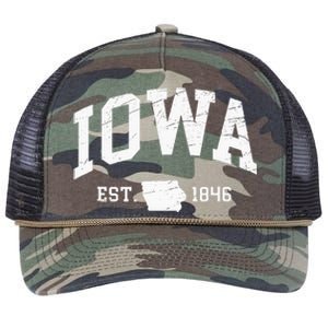 Iowa Est. 1846 Distressed Worn Design Classic Retro Rope Trucker Hat Cap