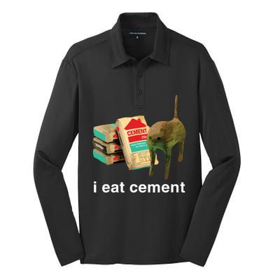 I Eat Cement Cursed Cat Funny Oddly Specific Dank Meme Silk Touch Performance Long Sleeve Polo