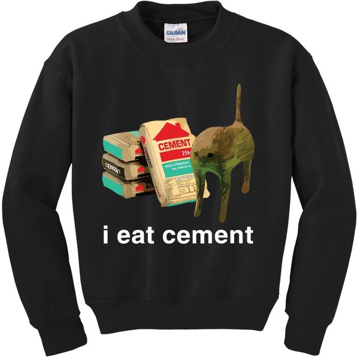 I Eat Cement Cursed Cat Funny Oddly Specific Dank Meme Kids Sweatshirt