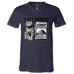 I Eat Cement Cursed Cat Funny Oddly Specific Weird Meme V-Neck T-Shirt