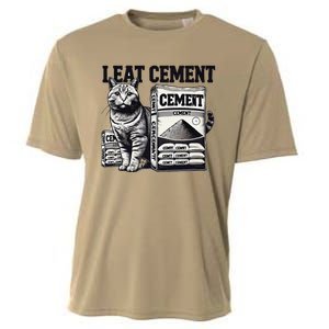 I Eat Cement Cursed Cat Funny Oddly Specific Weird Meme Cooling Performance Crew T-Shirt