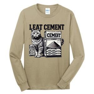 I Eat Cement Cursed Cat Funny Oddly Specific Weird Meme Tall Long Sleeve T-Shirt