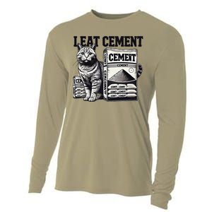 I Eat Cement Cursed Cat Funny Oddly Specific Weird Meme Cooling Performance Long Sleeve Crew