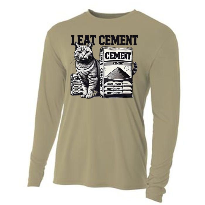 I Eat Cement Cursed Cat Funny Oddly Specific Weird Meme Cooling Performance Long Sleeve Crew