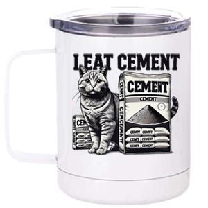 I Eat Cement Cursed Cat Funny Oddly Specific Weird Meme 12 oz Stainless Steel Tumbler Cup