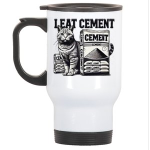 I Eat Cement Cursed Cat Funny Oddly Specific Weird Meme Stainless Steel Travel Mug