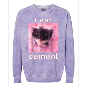 I Eat Cement Cursed Cat Funny Oddly Specific Dank Meme Colorblast Crewneck Sweatshirt