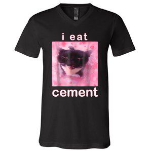 I Eat Cement Cursed Cat Funny Oddly Specific Dank Meme V-Neck T-Shirt