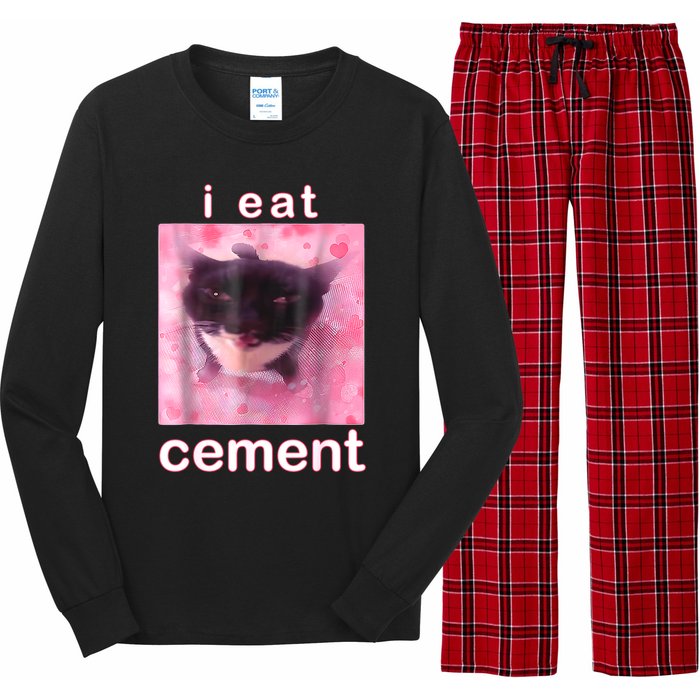 I Eat Cement Cursed Cat Funny Oddly Specific Dank Meme Long Sleeve Pajama Set