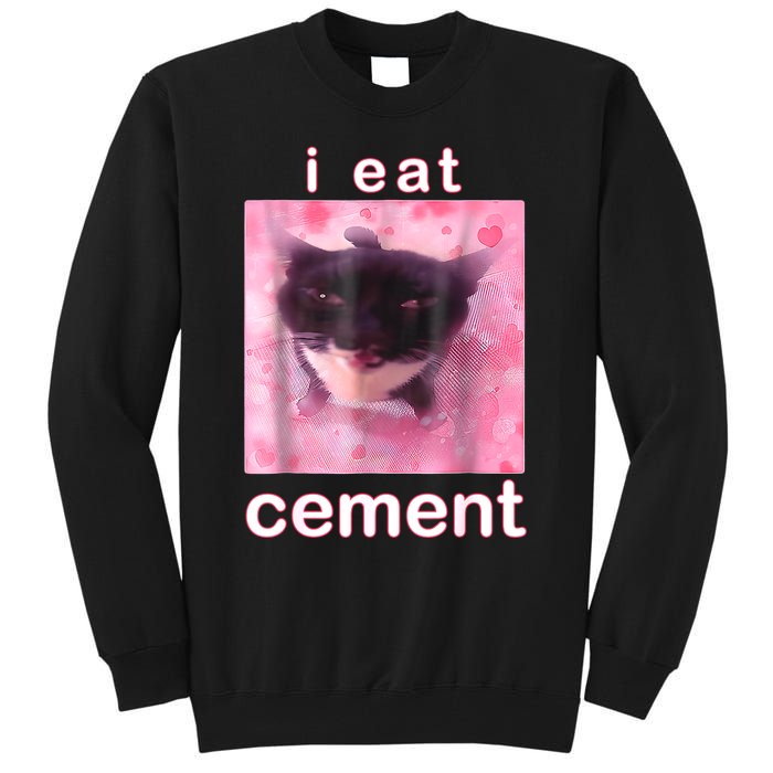 I Eat Cement Cursed Cat Funny Oddly Specific Dank Meme Tall Sweatshirt