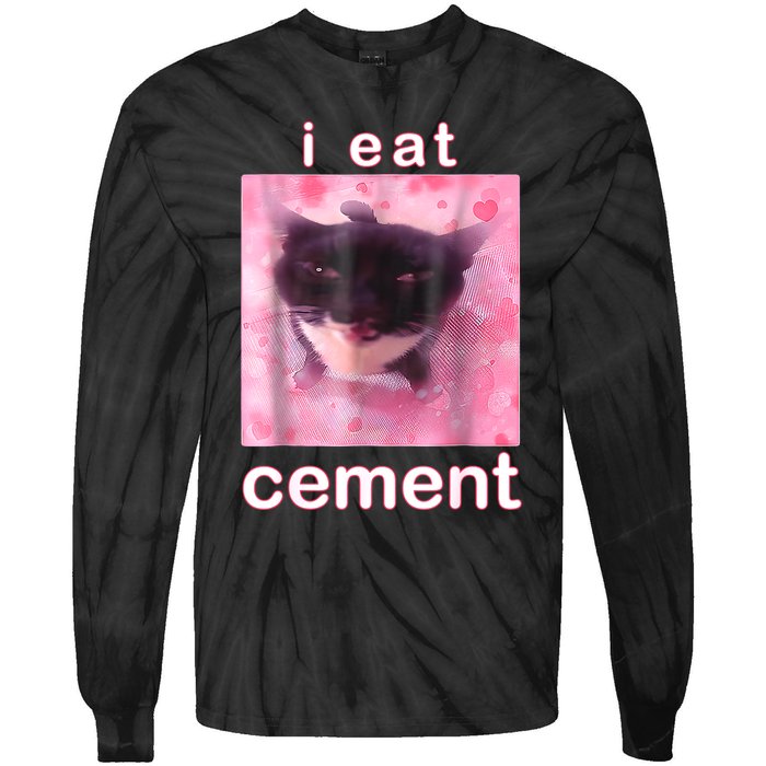 I Eat Cement Cursed Cat Funny Oddly Specific Dank Meme Tie-Dye Long Sleeve Shirt