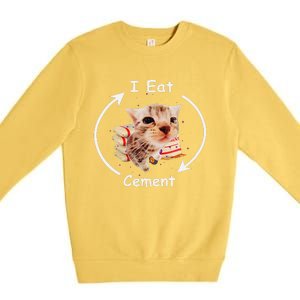 I Eat Cement Cursed Cat Funny Oddly Specific Weird Meme Premium Crewneck Sweatshirt