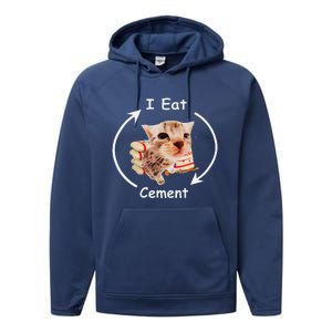 I Eat Cement Cursed Cat Funny Oddly Specific Weird Meme Performance Fleece Hoodie