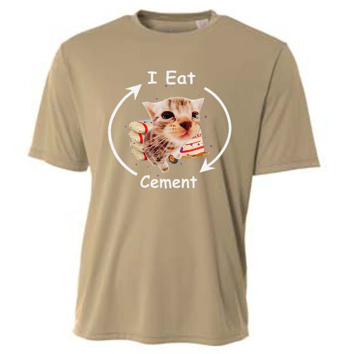 I Eat Cement Cursed Cat Funny Oddly Specific Weird Meme Cooling Performance Crew T-Shirt