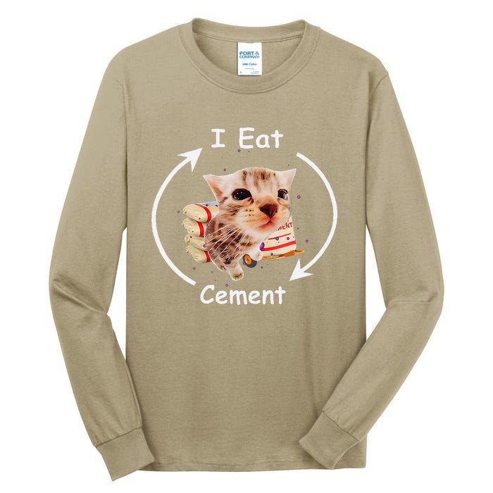 I Eat Cement Cursed Cat Funny Oddly Specific Weird Meme Tall Long Sleeve T-Shirt