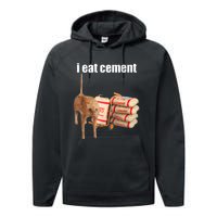 I Eat Cement Cursed Cat Funny Oddly Specific Dank Meme Performance Fleece Hoodie