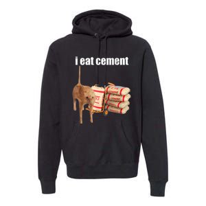 I Eat Cement Cursed Cat Funny Oddly Specific Dank Meme Premium Hoodie