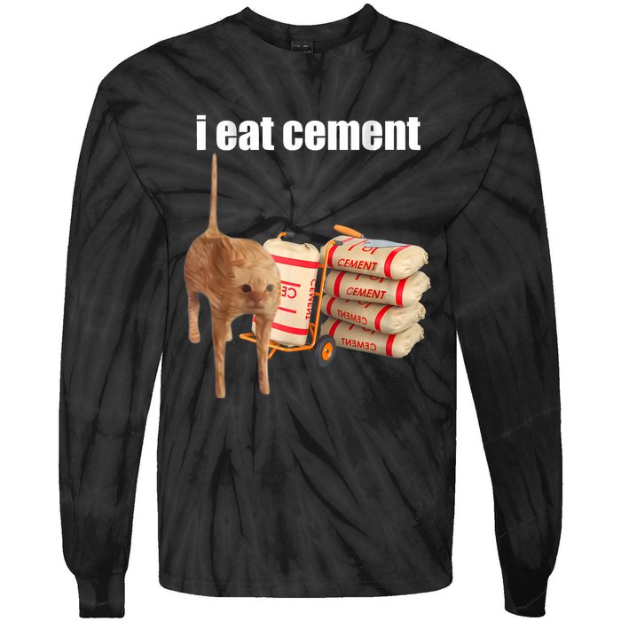 I Eat Cement Cursed Cat Funny Oddly Specific Dank Meme Tie-Dye Long Sleeve Shirt