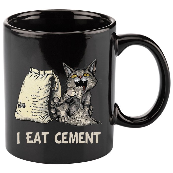 I Eat Cement Funny Cat Meme 11oz C Handle Ceramic Mug
